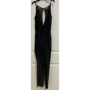 Gimmicks by BKE Black Acid Wash Jumpsuit Lace Open Back V-Neck Size M Festival